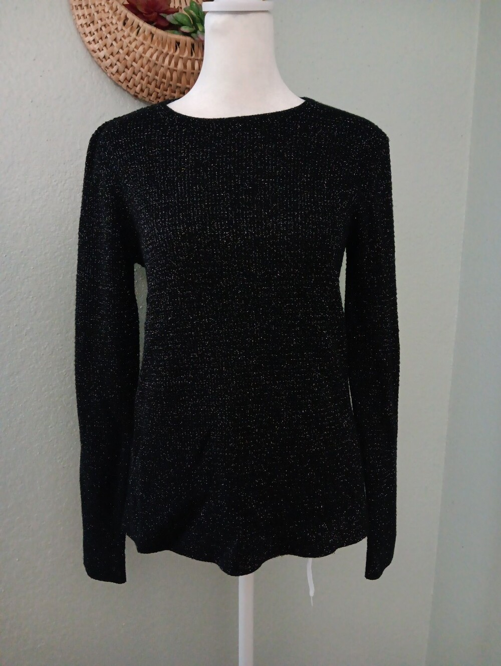 Eileen Fisher Black Metallic Crewneck Sweater